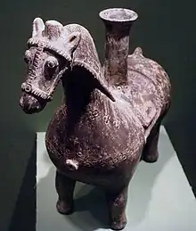 Image 19Terracotta urn in the shape of a horse (Iran, 1000 BCE) at the Lyndon B. Johnson Presidential Library (from Domestication of the horse)