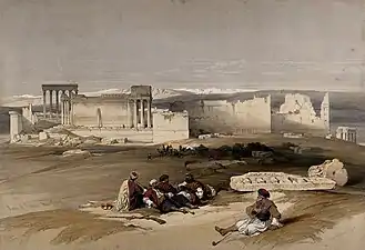 The ancient city of Baalbec. Coloured lithograph in The Holy Land, Syria, Idumea, Arabia, Egypt, and Nubia, after painting by David Roberts