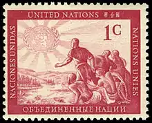 Image 14The first United Nations stamp issued in 1951. (from United Nations Postal Administration)