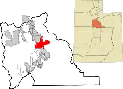 Location of Provo in Utah County, Utah