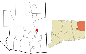 Location in Windham County and the state of Connecticut.