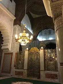 Interior of the Zawiya of Sidi Ahmed al-Tijani, the burial site of the 18th-century Sufi sheikh Ahmad al-Tijani
