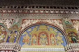 Vitthala surmontant le trône. Fresque de la période marathe (entre le XVIIe&nbsp;siècle et le XIXe&nbsp;siècle) peinte dans la salle du darbâr au Palais de Tanjore.