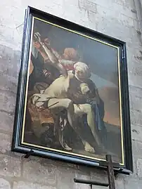 Photo du tableau « Saint Sébastien soigné par Irène et sa servante » au-dessus du confessionnal