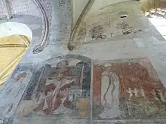 Trinité du mur Est du transept, saint Nicolas (à droite), sainte Catherine d'Alexandrie (à gauche)