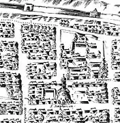 Vue de l'ancienne église, plan Colin, 1665, bibliothèque Carnegie (Reims).