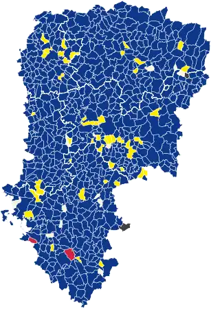 Candidats arrivés en tête dans chaque commune au 1er tour dans les circonscriptions du département de l'Aisne.
