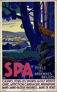 Spa, la perle des Ardennes belges, 1933-1934 (Lithographie en couleurs ; 100&nbsp;×&nbsp;62&nbsp;cm), Liège, Musée de la Vie wallonne