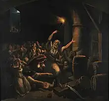 La Mise à feu de la réserve de poudre à Missolonghi.Musée municipal de  Missolonghi