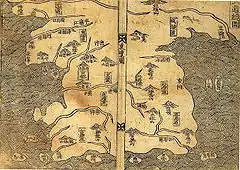 La Corée avec à l'est Usando et Ulleungdo (Sinjeung dongguk yeoji seungnam 新增東國輿地勝覽, 1530, Corée).