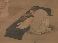 Le lettré Fu Sheng transmettant l'ouvrage des documents (détail).