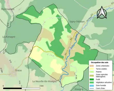 Carte en couleurs présentant l'occupation des sols.