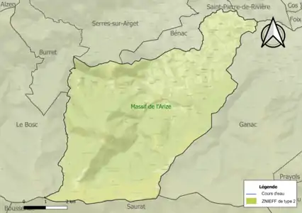 Carte de la ZNIEFF de type 2 sur la commune.
