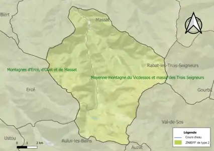 Carte des ZNIEFF de type 2 sur la commune.