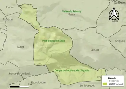 Carte des ZNIEFF de type 2 sur la commune.