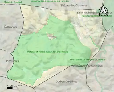 Carte des ZNIEFF de type 1 sur la commune.