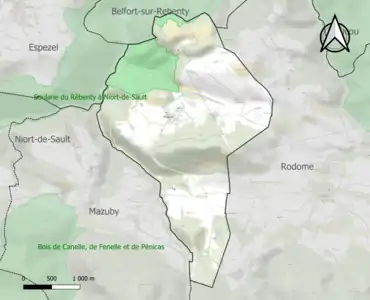 Carte de la ZNIEFF de type 1 sur la commune.
