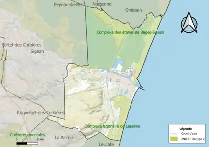Carte des ZNIEFF de type 2 sur la commune.