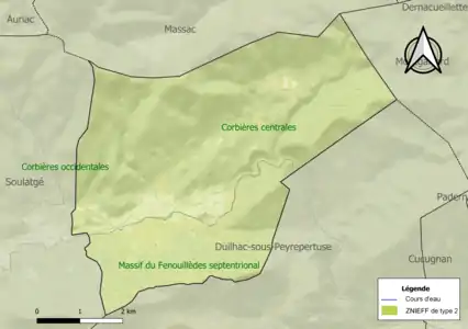 Carte des ZNIEFF de type 2 sur la commune.