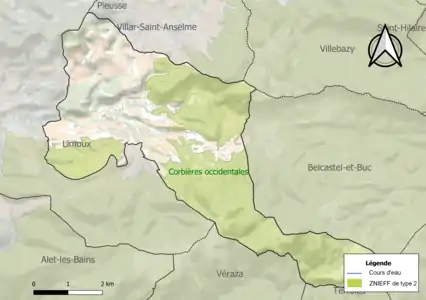 Carte de la ZNIEFF de type 2 sur la commune.