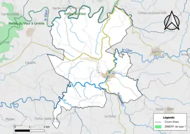 Carte de la ZNIEFF de type 1 de la commune.
