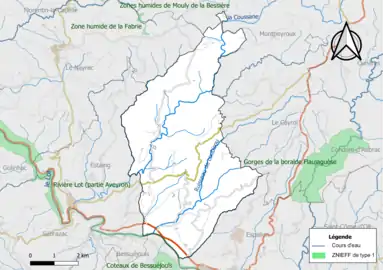 Carte de la ZNIEFF de type 1 de la commune.