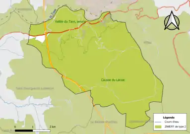 Carte des ZNIEFF de type 2 de la commune.