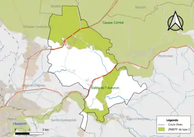 Carte des ZNIEFF de type 2 de la commune.