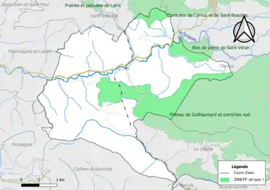 Carte des ZNIEFF de type 1 de la commune.