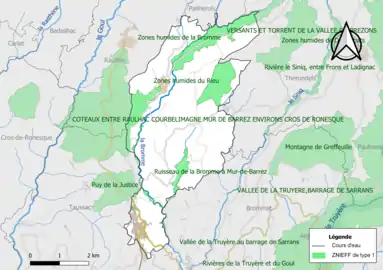 Carte des ZNIEFF de type 1 de la commune.