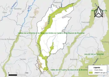Carte de la ZNIEFF de type 2 de la commune.