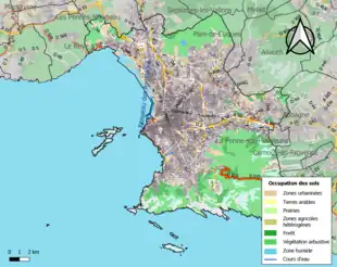 Carte en couleurs présentant l'occupation des sols.
