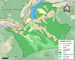 Carte en couleurs présentant l'occupation des sols.