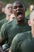 USMC Recruit sounds off during training at MCRDPI 2014