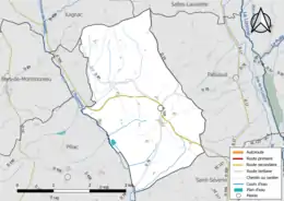 Carte en couleur présentant le réseau hydrographique de la commune