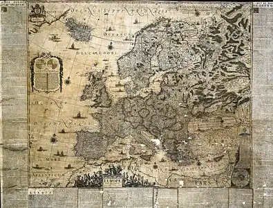 Joan Blaeu, Europæ Nova Descriptio Ioannes Blaeu excudit 1659; Amstelodami apud Ioannem Blaeu, 1659, 118&nbsp;×&nbsp;156&nbsp;cm, Copenhague, Bibliothèque royale.