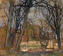 Soleil de printemps (Lentezon). Château en ruine : Brederode (vers fin 1909-début 1910), Musée d'Art de Dallas, huile sur isorel, 62&nbsp;×&nbsp;72&nbsp;cm, Musée d'Art de Dallas.