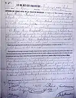 Acte de mariage de Joseph Poelaert et Léonie Toussaint, Bruxelles, le 25 août 1859. Les témoins étaient : Auguste Poelaert, frère, Ernest Van Dievoet, neveu, Bernard Beernaert, conservateur des hypothèques (père du ministre et prix Nobel Auguste Beernaert) et Jules Vautier, vice président du tribunal civil de Bruxelles (qui a donné son nom à la rue Vautier).