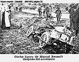 24 mai 1903 à Couhé-Vérac, près de Poitiers, la voiture de Marcel Renault après l'accident.