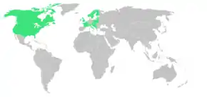 Carte du monde des nations participants aux Jeux indiqués en vert.