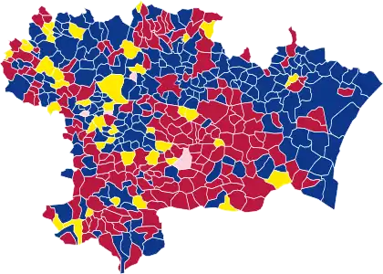 Nuance politique des candidats arrivés en tête dans chaque commune au 1er tour.