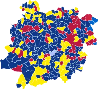 Nuance politique des candidats arrivés en tête dans chaque commune au 1er tour.
