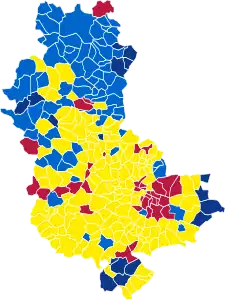 Nuance politique des candidats arrivés en tête dans chaque commune au 1er tour.