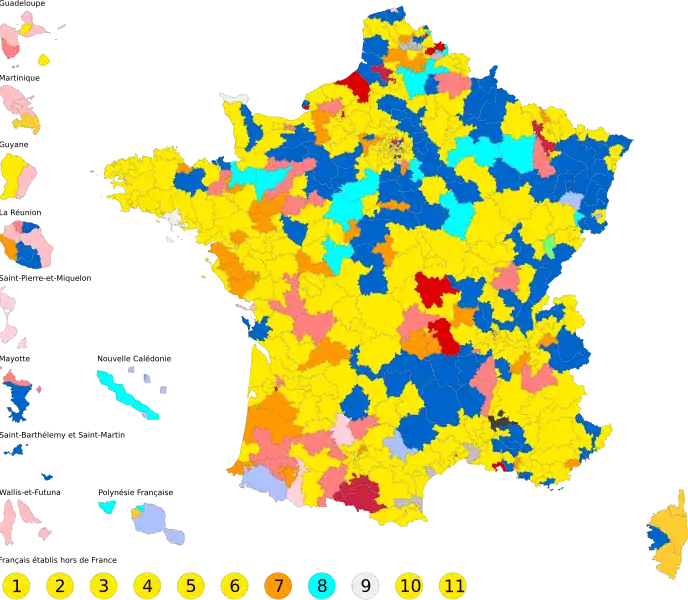 Nuance politique des candidats élus à l'issue du premier ou du second tour.
