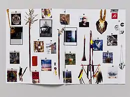 "Murs chamaniques 1 et 2", brochure, lors de l’exposition Paul Viaccoz, ESPRIT ES-TU LÀ ? CEC, 2021. Courtesy Centre d’édition contemporaine, Genève. Photo : Sandra Pointet