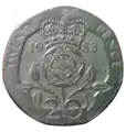 Revers de la pièce de 20 pence émise en 1983.