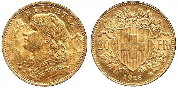 Monnaie de 20&nbsp;francs du type courant, 1925.