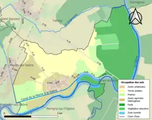 Carte en couleurs présentant l'occupation des sols.