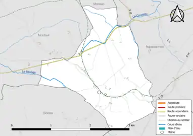 Carte en couleur présentant le réseau hydrographique de la commune