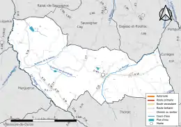 Carte en couleur présentant le réseau hydrographique de la commune